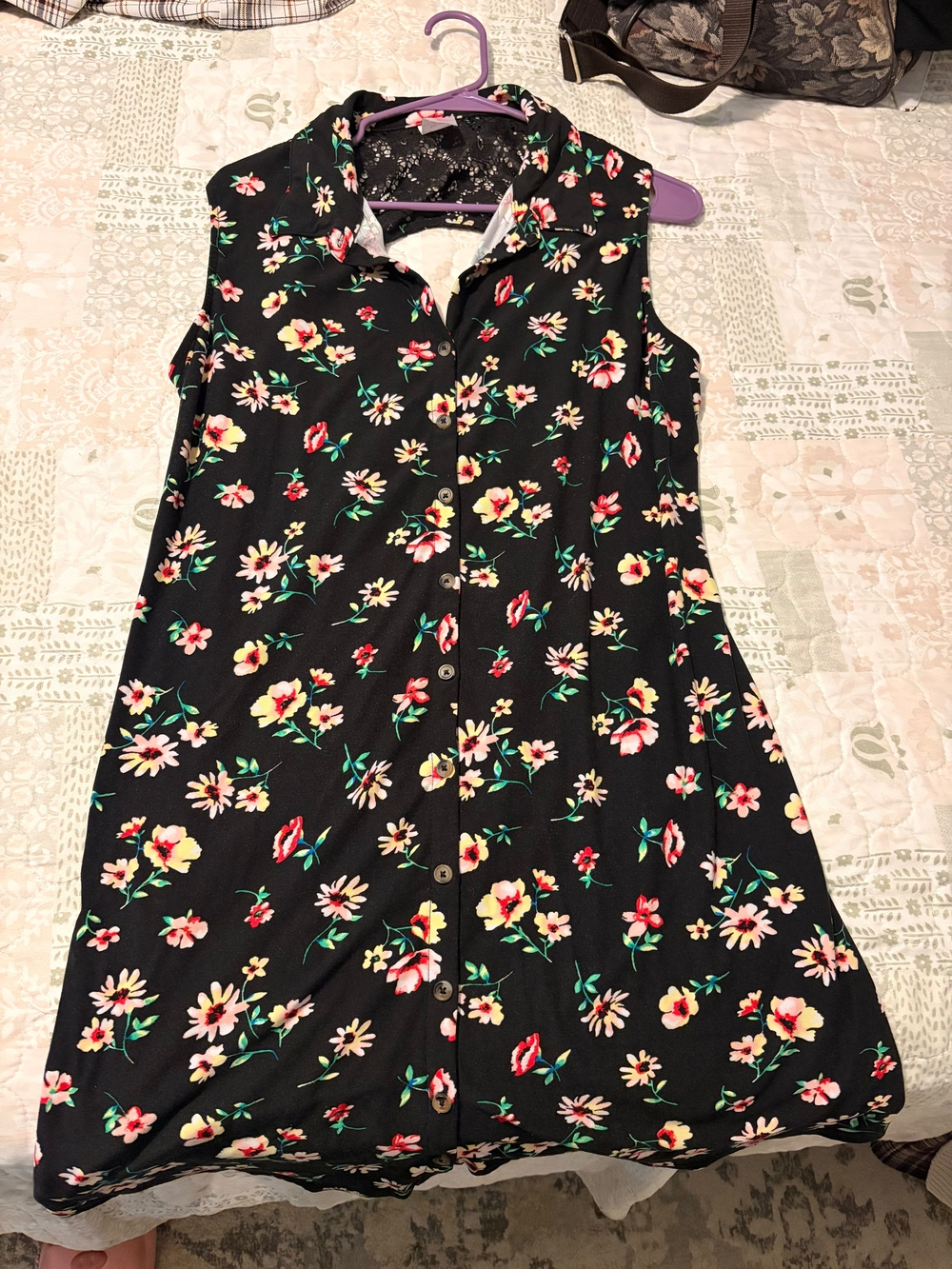 No Boundaries Black Floral Button-Front Mini Dress